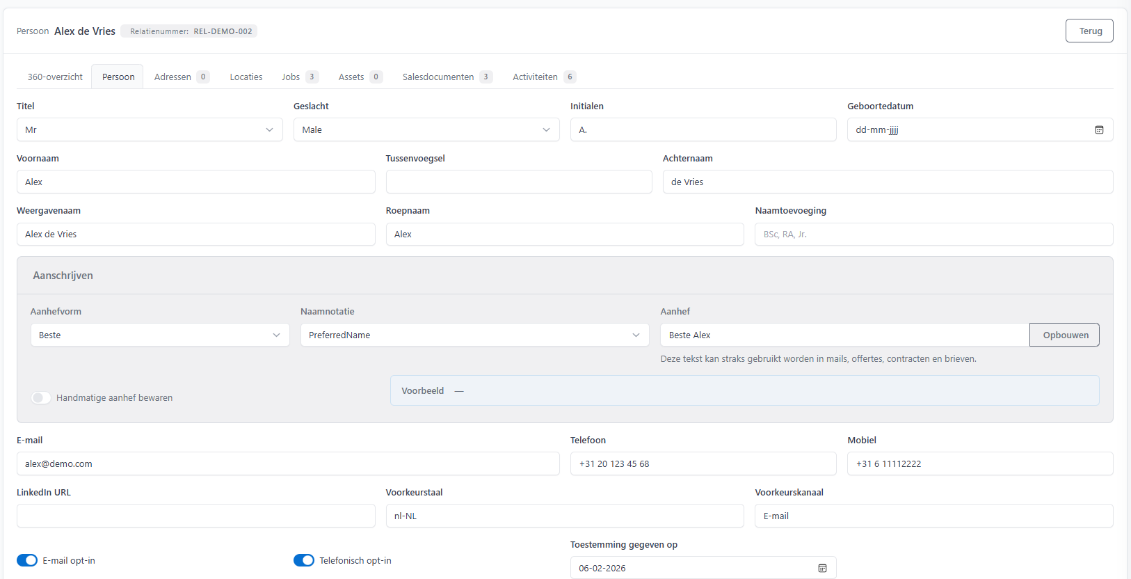 Relatiedetails in MyKlerk
